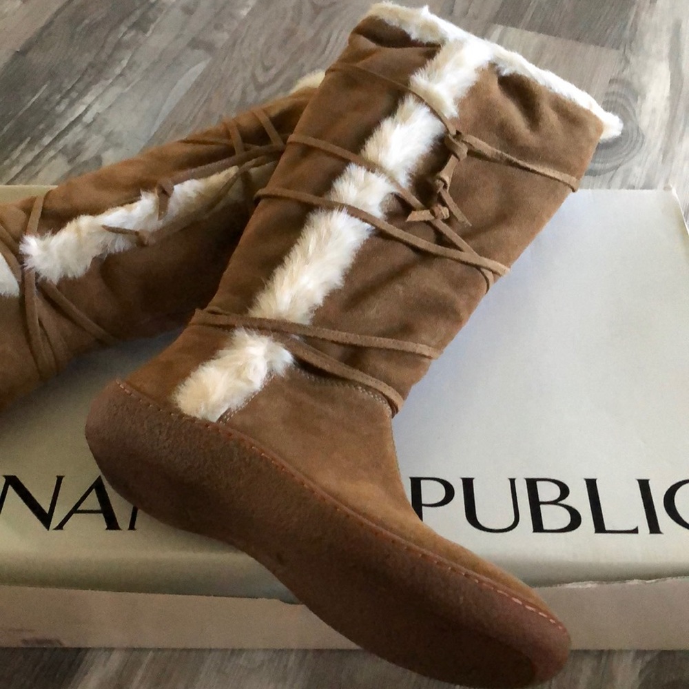 Tan Suede and Fur Banana Republic Boots